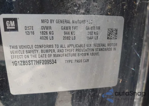 2017 Chevrolet Malibu Ls from USA, damaged, VIN 1G1ZB5ST7HF209534